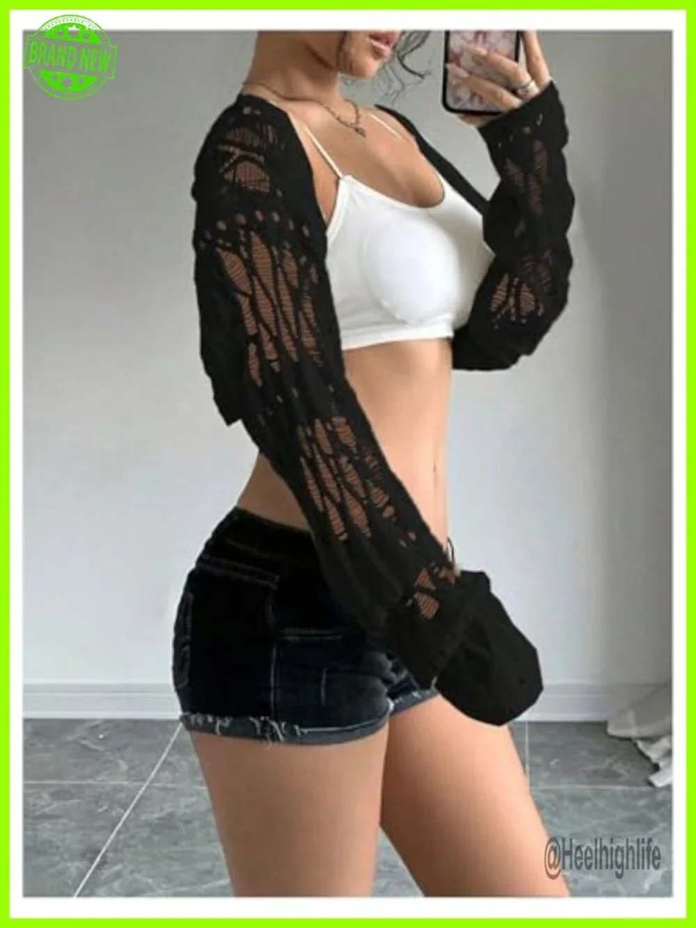 Crochet Cropped Shrug Bolero Hollow Out Knit Top Y2K Cardigan